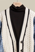 Off White-Denim Cardigan with Sequins Happy Face Denim Sleeve