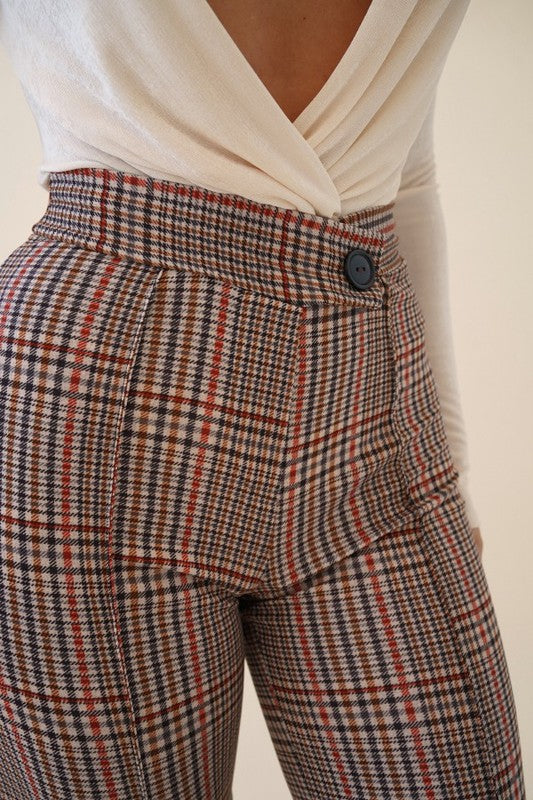 Rust/Combo Pants Asymmetrical High Waisted Plaid Pants