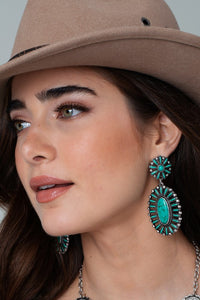 Western Design Oval Natural Stones Earrings