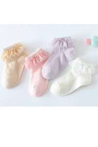 Beige Girls Mesh Lace Socks