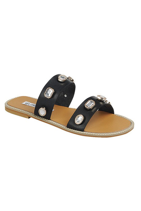 Black Open Toe Casual Slide Sandals