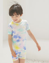 Blue Yellow Tie Dyeing Blue Yellow Short Sleeve Sets