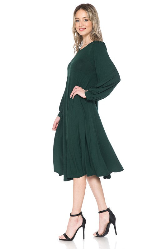 Hunter Green Bishop Sleeve Midi Dress – Aquarius Brand
