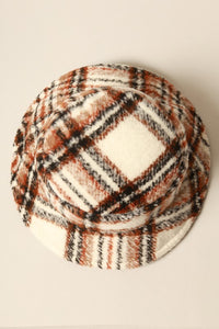 Brown Winter Plaid Pattern Wool Blend Bucket Hat
