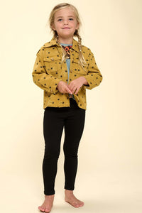 Gold Mustard Washed Star Print Button Down Jacket