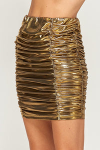 Gold Ruched Mini Skirt