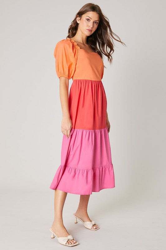Multi Citrus Colorblock Tiered Midi Dress – Aquarius Brand