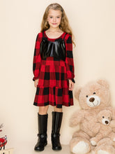 Red/Black Plaid Dress With Contrast Pu Leather Cami Crop Top