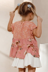 Coral Haze Floral Printed Tiered Babydoll Blouse