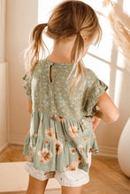 Laurel Green Floral Printed Tiered Babydoll Blouse