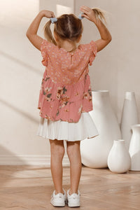 Coral Haze Floral Printed Tiered Babydoll Blouse