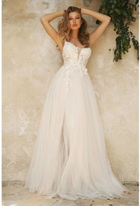 Off White Layered A-Line Tulle Bridal Gown