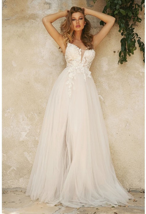 Off White Layered A-Line Tulle Bridal Gown