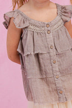 Taupe Grey Square Neckline Tiered Blouse