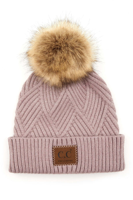 Light Taupe Mix CC Criss Cross Suede Patch Beanie