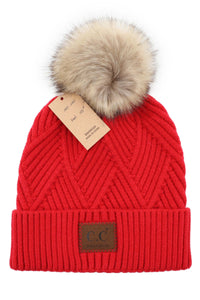 Red CC Criss Cross Suede Patch Beanie