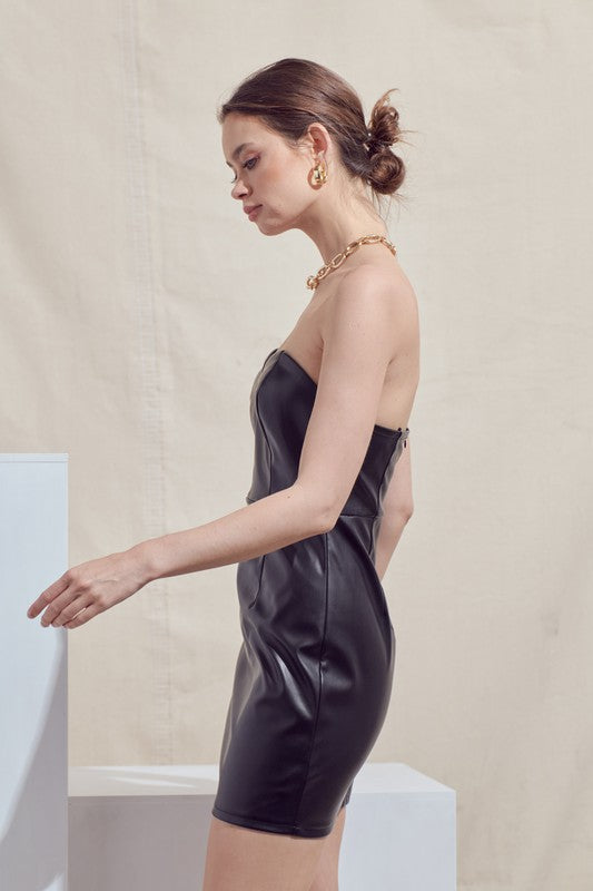Black Strapless Heart Shaped Pu Mini Dress – Aquarius Brand