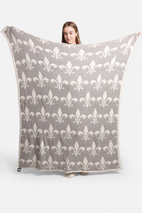 Gray Fleur De Lis Pattern Luxury Soft Throw Blanket