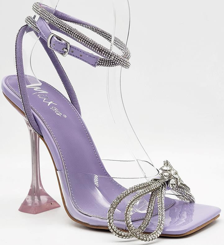 Purple Womens Rhinestone Bowtie Clear Dress Shoes Lorenza  Aquarius Brand