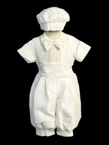 White New Boys Baptism Suspender Outfit.