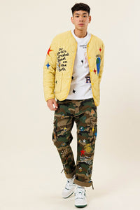 Yellow Planet Earth Quilted Liner Jacket