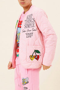 Pink Letter Patch Quilted Liner Jacket