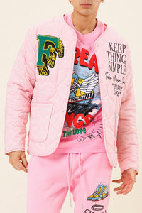 Pink Letter Patch Quilted Liner Jacket