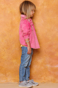 Washed Fuchsia Button Front Closure Washed Textured Woven Jacket