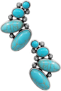 Turquoise Western Concho Multi Oval Gemstone Stud Earring