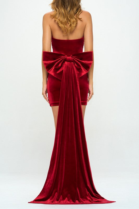 red velvet bodycon mini dress Strapless Velvet Mini Dress With Crystal Trim Neckline