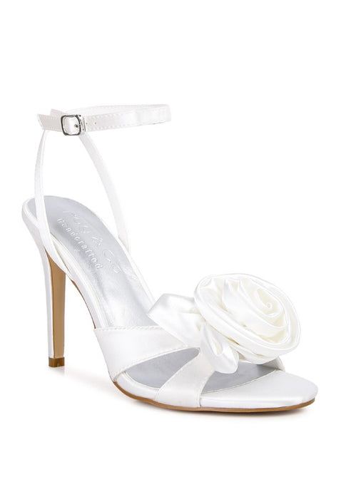 White Chaumet Rose Bow Satin Heeled Sandals