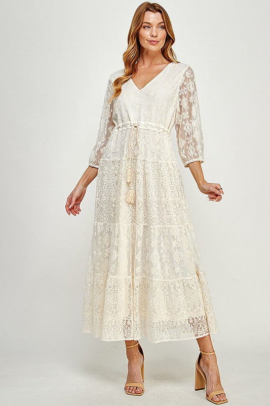 chinese dress ladies Cream Lace Midi Dress – Aquarius Brand