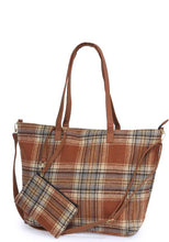 Brown Plaid Weekend Tote Bag And Pouch