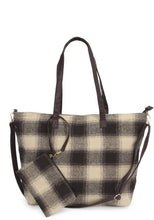 Beige Plaid Weekend Tote Bag And Pouch
