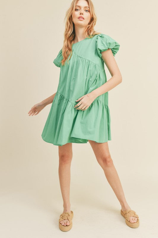 Emerald Asymmetric Babydoll Mini Dress  Aquarius Brand