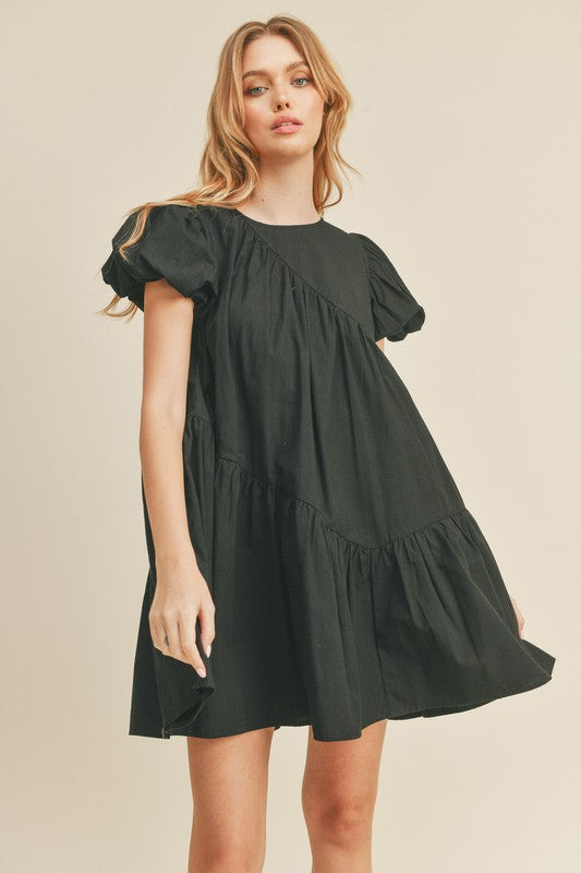 Black Asymmetric Babydoll Mini Dress – Aquarius Brand