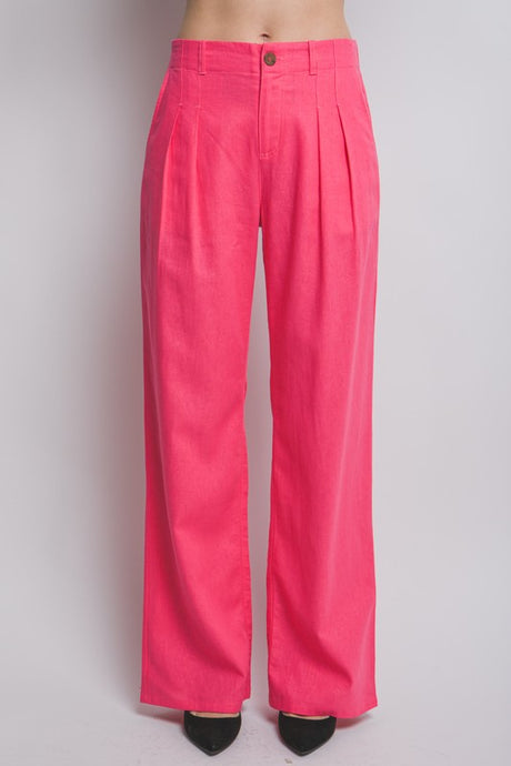 French Pink Linen Tailored Wide Leg Pants