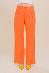 Orange Linen Tailored Wide Leg Pants