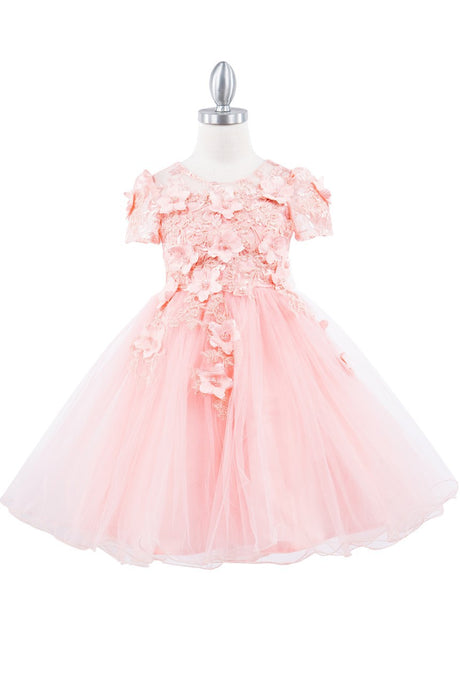 Peach Cap Sleeve 3D Dress