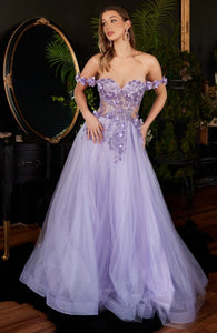 Lavender Floral Applique Corset Tulle Ball Gown