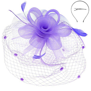 Floral Mesh Netting Veil Fascinator W Headband