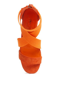 Orange Elastic Strappy Block Heel Sandals