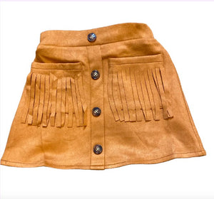 Brown Suede Fringe Skirt