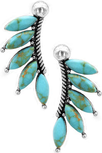 Turquoise Cable Textured Leaves On Branch Gemstone Earring