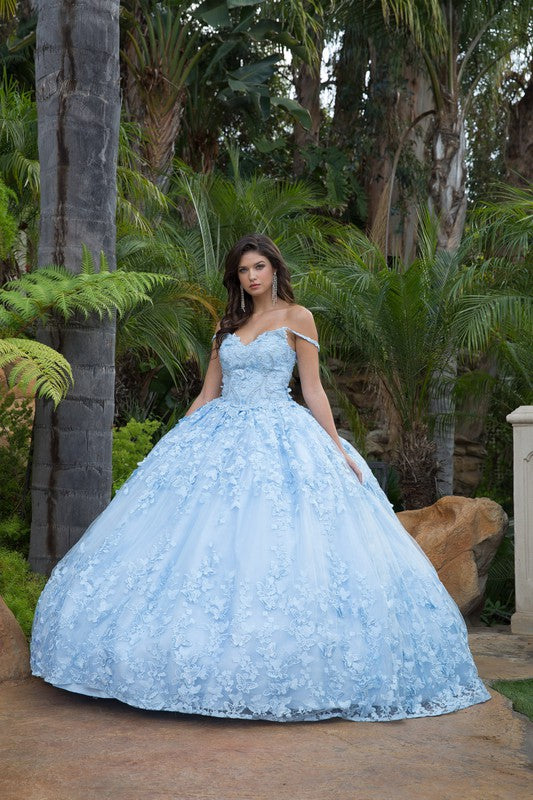 light blue quince dress with butterflies Light Blue Quinceanera Dresses With 3D Butterflies Sweet 15 Prom Party Ball  Gown