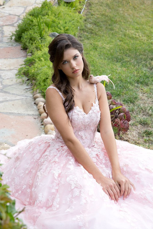 strapless open back dress Blush Pink Ophelia Butterfly Quince Dress – Aquarius Brand