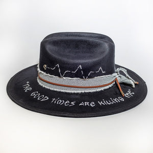 Black Liza Painted Detail Western Hat Handemade