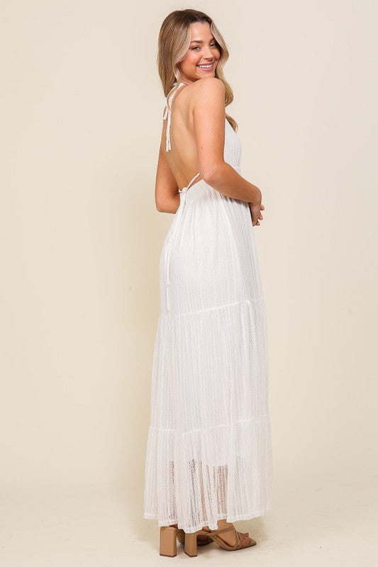 Off White Boho Halter Tiered Lace Maxi Lined Dress Aquarius Brand Off White Boho Halter Tiered Lace Maxi Lined Dress Aquarius Brand