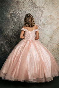 Pink Girls's Off Shoulder Embroider Dress