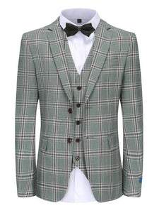 Green Men's Slim-Fit 3PC Check Plaid Suit - Short